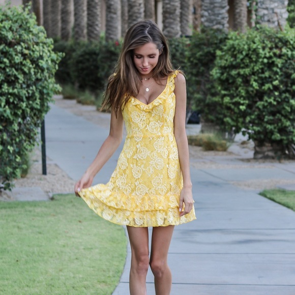 Forever 21 Yellow Lace Mini Dress - Picture 1 of 8